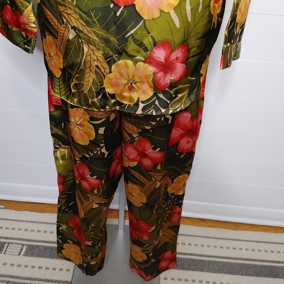 VINTAGE deadstock satin tropical print pajama set L - Picture 8 of 15